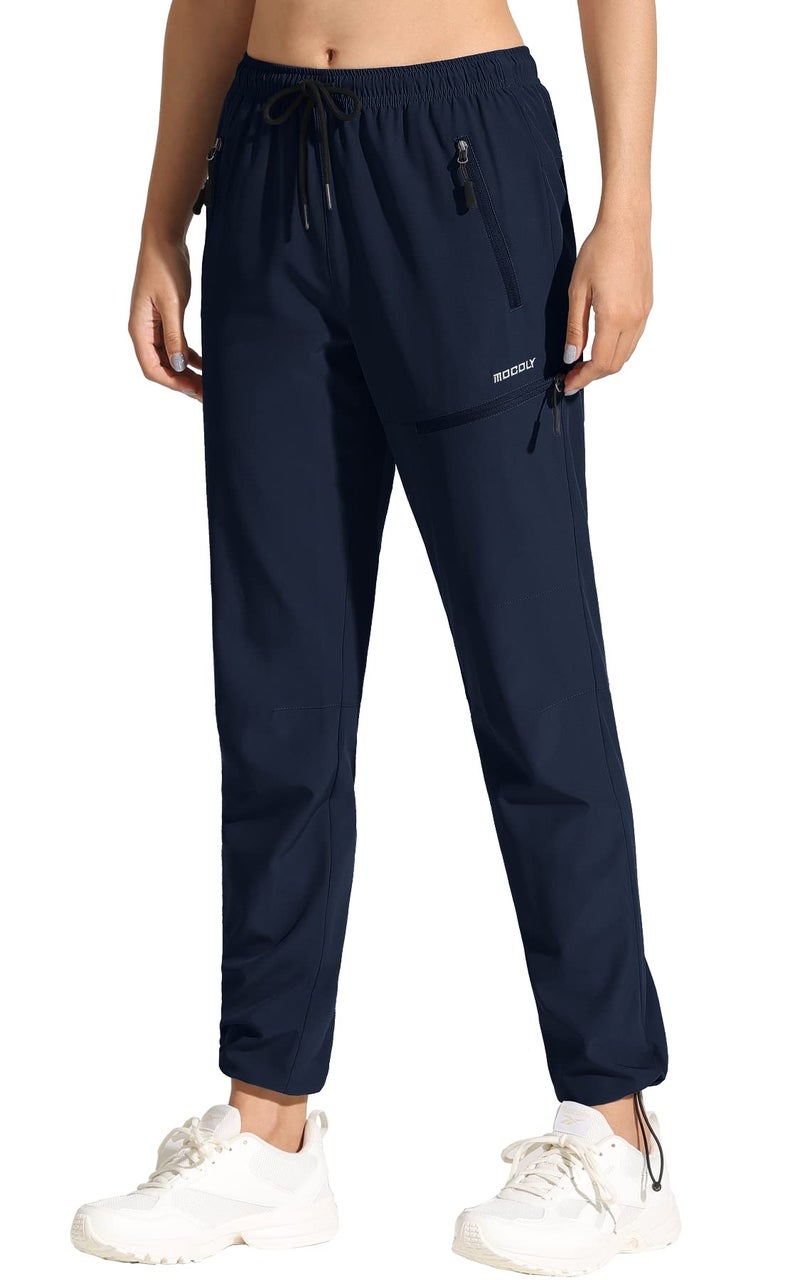 MOCOLY Women's Cargo Hiking Pants Quick Dry Lightweight Outdoor Water Resistant UPF 50+ Long Pants with Zipper Pockets Navy Blue L - Image 1